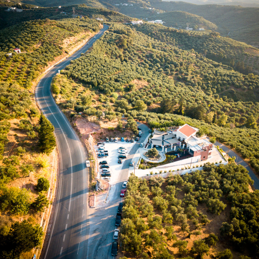 Aerial view of the Eleas Thea Restaurant one of the best remote tavernas worth renting a car for